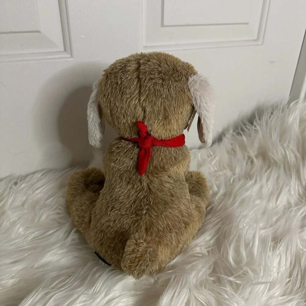Demdaco Brown and White Plush Dog Toy with Fluffy Fur